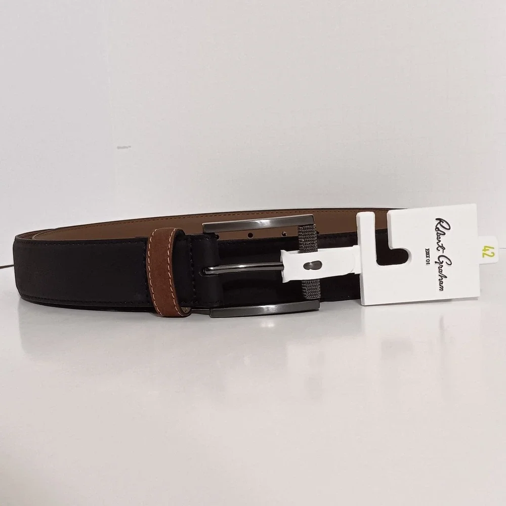 Robert Graham Men's Ripaso Black Genuine Leather Belt‎ Size 42